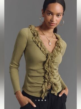 Anthropologie Ruffled Cardigan Top